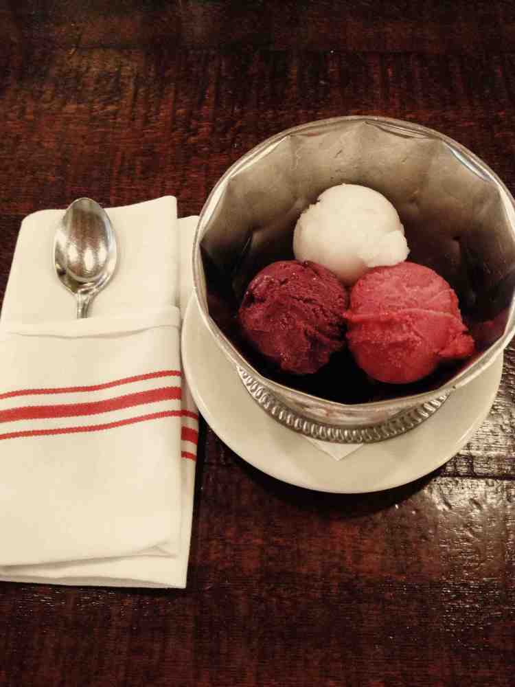Trio of sorbets -- lemon, raspberry, blackberry -- from The Smith (Midtown).