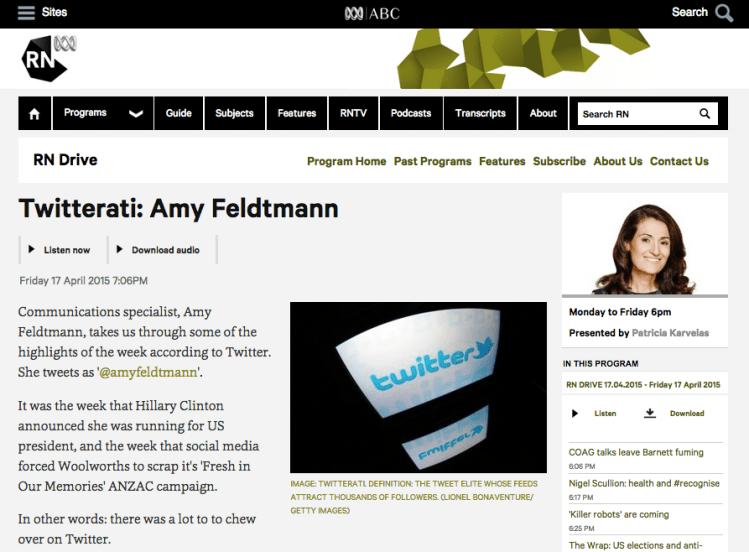 'Twitterati' page on Radio National website