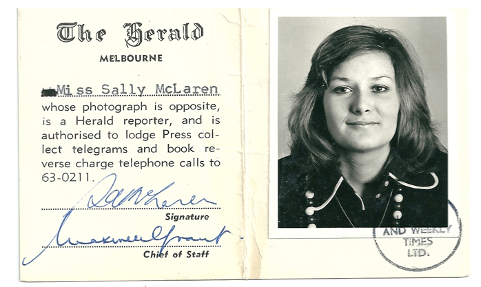 Sally's first press pass in 1974 (Photo via Sally Davis) 