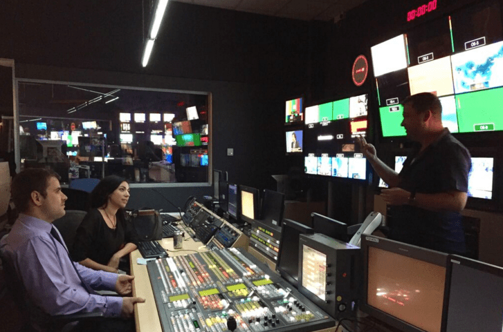 In the Al Jazeera control room with director Alan Adair. 